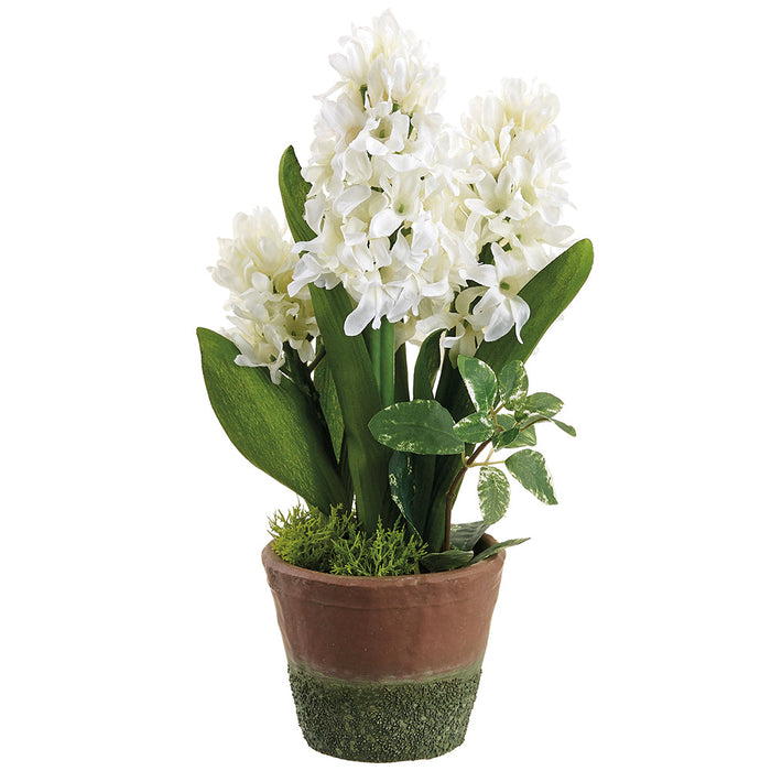 11" Hyacinth Silk Flower Arrangement w/Cement Pot -White (Pack of 6) - LFH290-WH