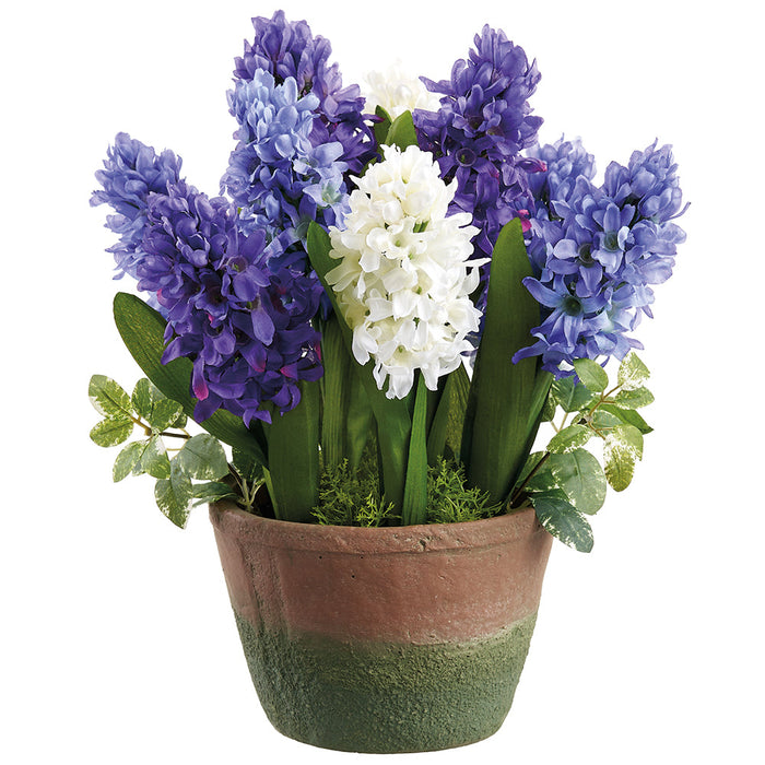 13" Hyacinth Silk Flower Arrangement w/Cement Pot -Blue/Purple - LFH295-BL/PU