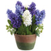 13" Hyacinth Silk Flower Arrangement w/Cement Pot -Blue/Purple - LFH295-BL/PU