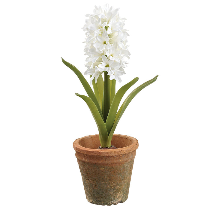 16" Hyacinth Silk Flower Arrangement w/Clay Pot -White (Pack of 4) - LFH578-WH