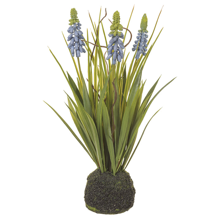 10" Silk Grape Hyacinth Flower Arrangement w/Soil Ball -Blue (pack of 12) - LFH767-BL
