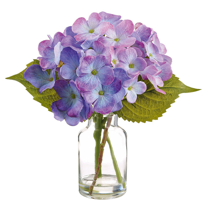 8" Hydrangea, Queen Anne's Lace Silk Flower Arrangement w/Glass Vase -Purple/Lavender (Pack of 12) - LFH796-PU/LV