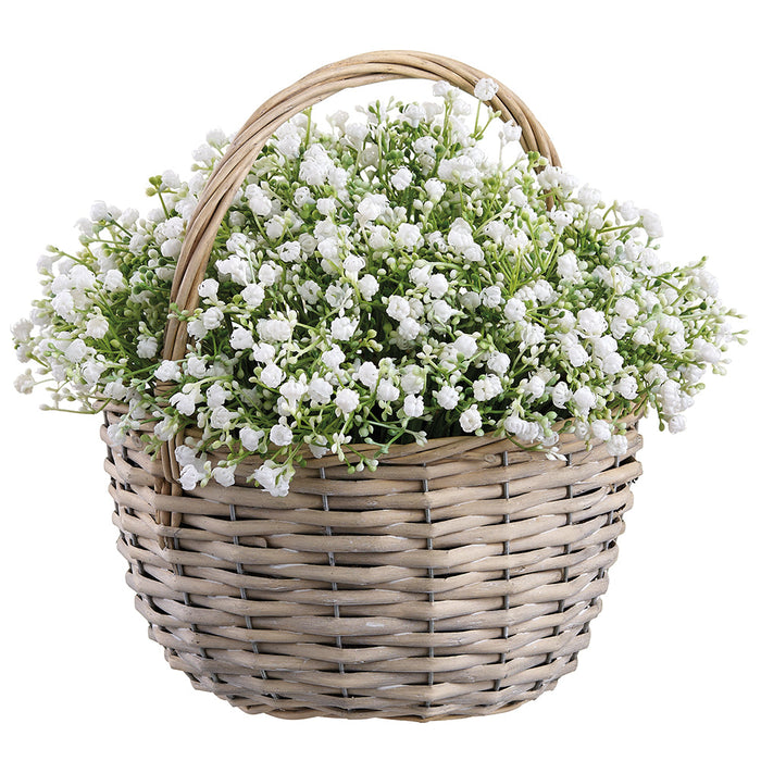 11" Gypsophilia Baby's Breath Artificial Flower Arrangement w/Basket -White (Pack of 4) - LFL006-WH