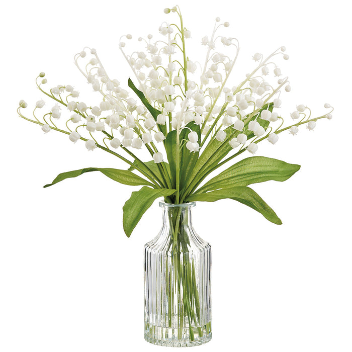 13.5" Lily Of The Valley Artificial Flower Arrangement w/Glass Vase -White (Pack of 12) - LFL051-WH