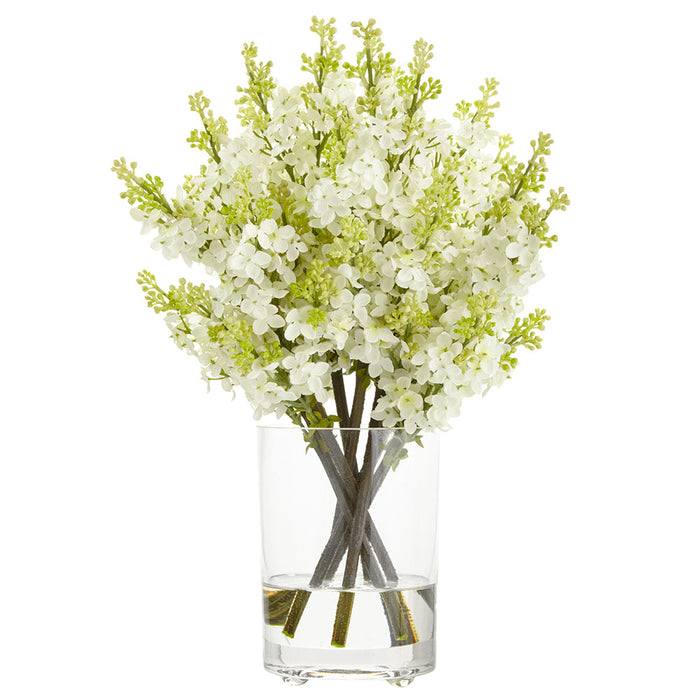 16" Lilac Silk Flower Arrangement w/Glass Vase -Cream (Pack of 2) - LFL118-CR