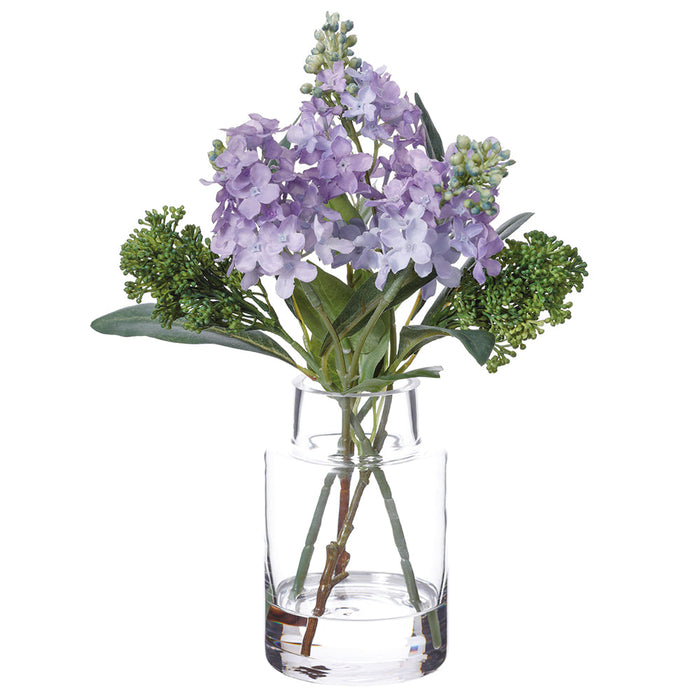 12" Lilac Silk Flower Arrangement w/Glass Vase -Lavender - LFL321-LV