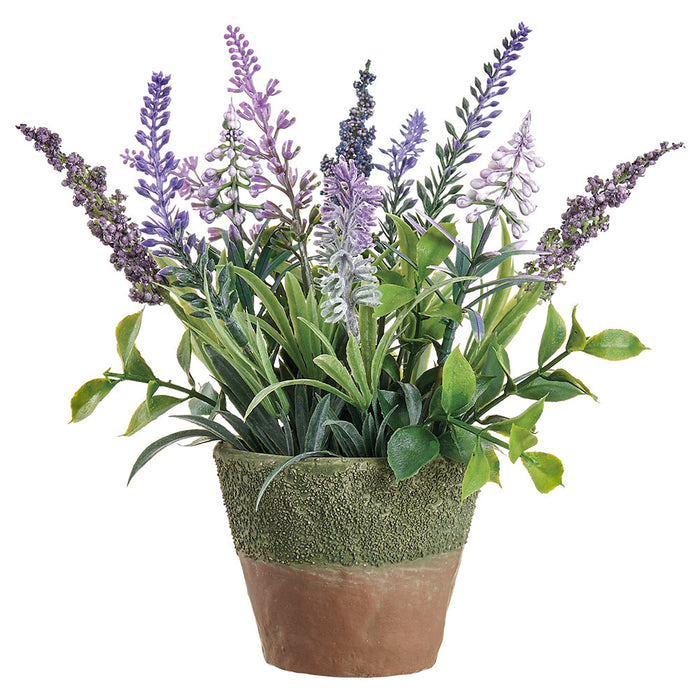 9" Lavender & Muscari Silk Flower Arrangement w/Cement Pot -Lavender/Purple (Pack of 6) - LFL360-LV/PU