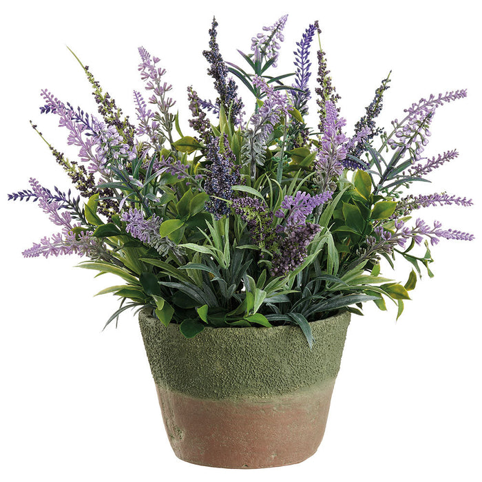 13" Lavender & Muscari Silk Flower Arrangement w/Cement Pot -Lavender/Purple - LFL362-LV/PU