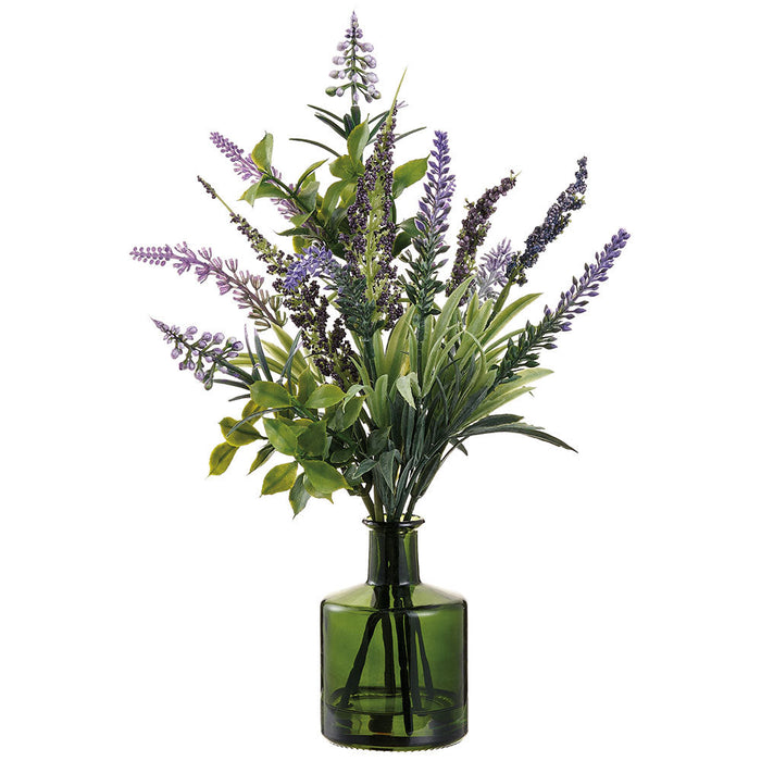 12" Lavender & Muscari Silk Flower Arrangement w/Glass Vase -Lavender/Purple (Pack of 6) - LFL600-LV/PU