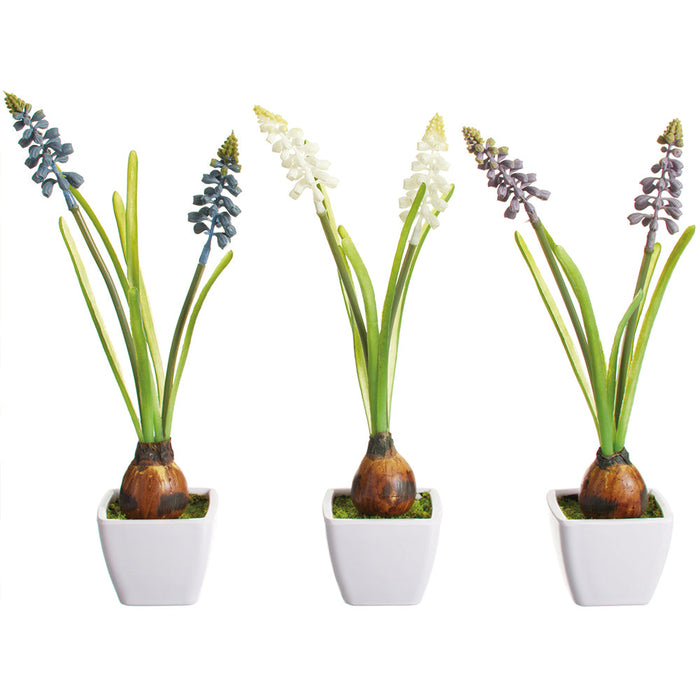 10.5" Set Of Muscari With Bulb Silk Flower Arrangements w/Plastic Pot -Mixed Colors (Pack of 4) - LFM003-MX