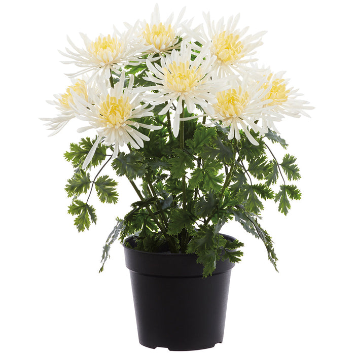 16" Outdoor UV-Resistant Artificial Flowering Mum Plant w/Pot -White (Pack of 4) - LFM004-WH