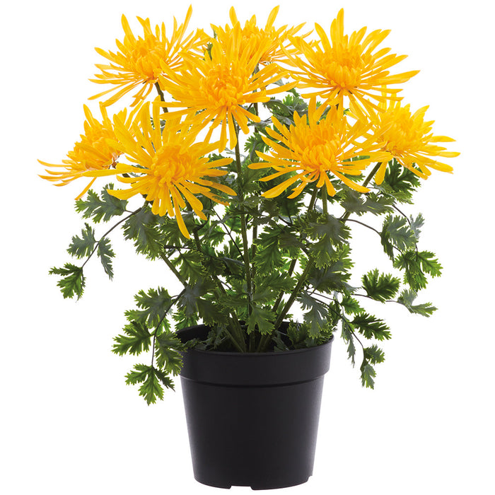 16" Outdoor UV-Resistant Artificial Flowering Mum Plant w/Pot -Yellow (Pack of 4) - LFM004-YE
