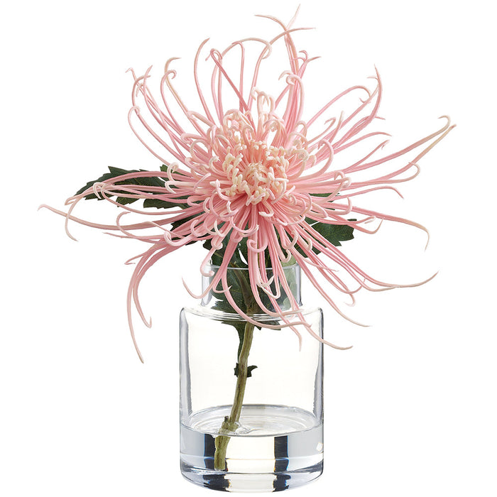 9.5" Spider Mum Silk Flower Arrangement w/Glass Vase -Pink (Pack of 6) - LFM159-PK