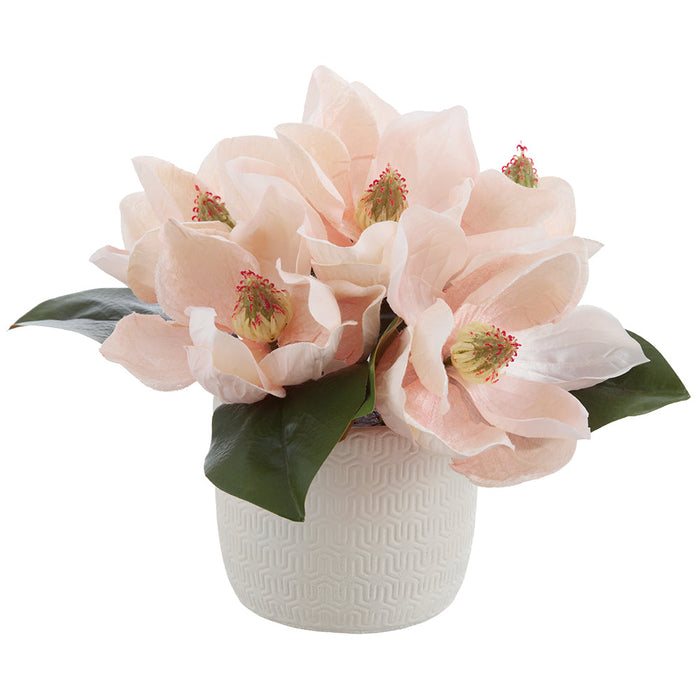 9.5" Magnolia Silk Flower Arrangement w/Cement Pot -Blush (Pack of 4) - LFM626-BS