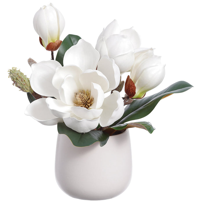 9" Magnolia Silk Flower Arrangement w/Vase -White - LFM756-WH