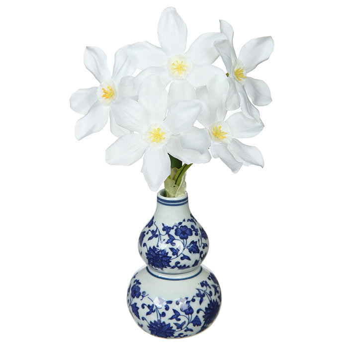 9.5" Silk Narcissus Flower Arrangement w/Ceramic Vase -White (pack of 6) - LFN182-WH