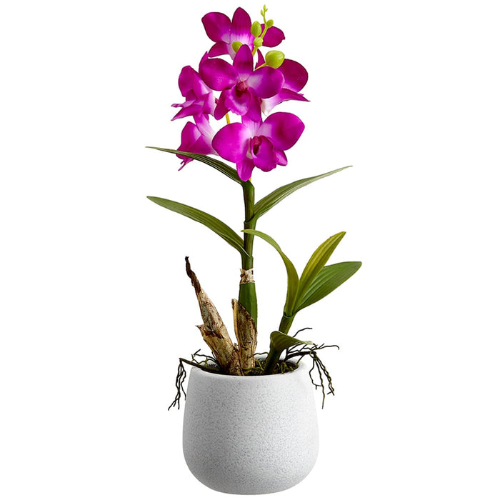 15" Silk Dendrobium Orchid Flower Arrangement w/Ceramic Pot -Orchid (pack of 6) - LFO086-OC