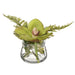 4" Silk Cymbidium Orchid Flower & Fern Arrangement w/Glass Vase -Green (pack of 12) - LFO143-GR