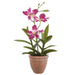 14" Dendrobium Orchid Silk Flower Arrangement w/Terra Cotta Pot -Boysenberry (Pack of 6) - LFO217-BB/PU