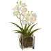 11" Silk Phalaenopsis Orchid Flower Arrangement w/Glass Vase -White (pack of 12) - LFO267-WH