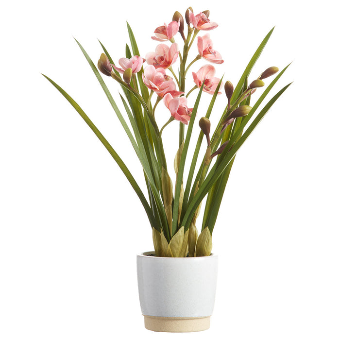 22.5" Cymbidium Orchid Silk Flower Arrangement w/Ceramic Vase -Pink (Pack of 3) - LFO444-PK