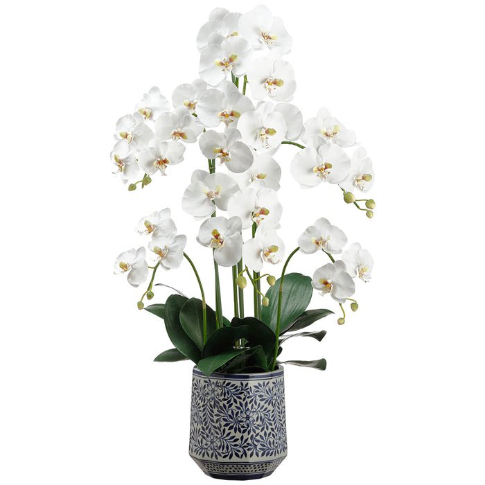 37" Silk Phalaenopsis Orchid Flower Arrangement w/Ceramic Vase -Cream/Green - LFO620-CR/GR
