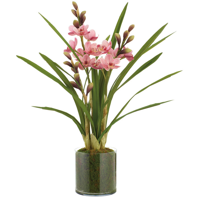 25.5" Cymbidium Orchid Artificial Flower Arrangement w/Clear Plastic Pot -Peach/Pink (Pack of 2) - LFO682-PE/PK