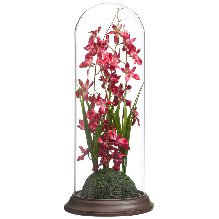 15" Dendrobium Orchid Silk Flower Arrangement w/Glass Dome -Tomato (Pack of 4) - LFO806-TO