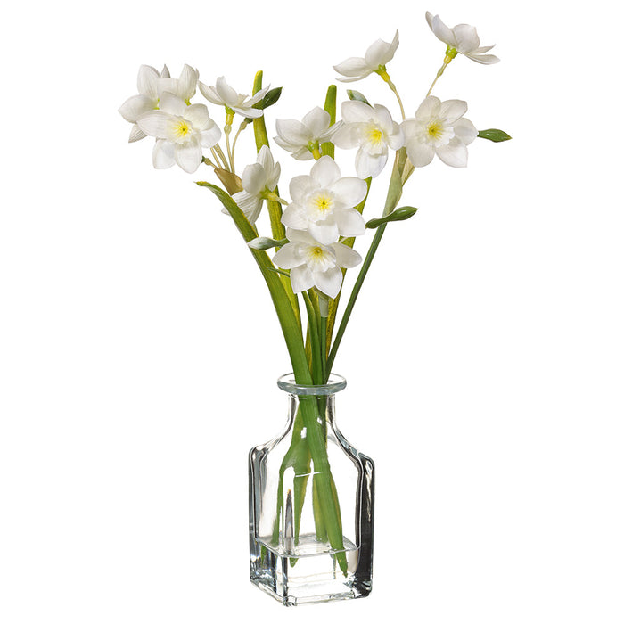 12" Ranunculus Silk Flower Arrangement w/Glass Vase -White (pack of 12) - LFP230-WH