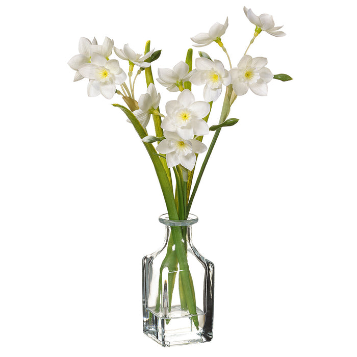 12" Ranunculus Silk Flower Arrangement w/Glass Vase -White (Pack of 12) - LFP230-WH