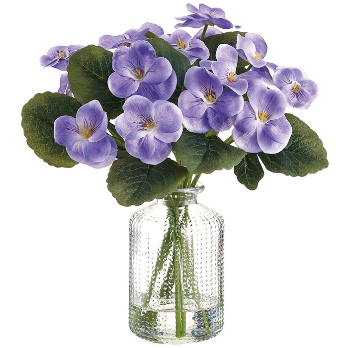 8" Pansy Silk Flower Arrangement w/Glass Vase -Purple (Pack of 6) - LFP402-PU