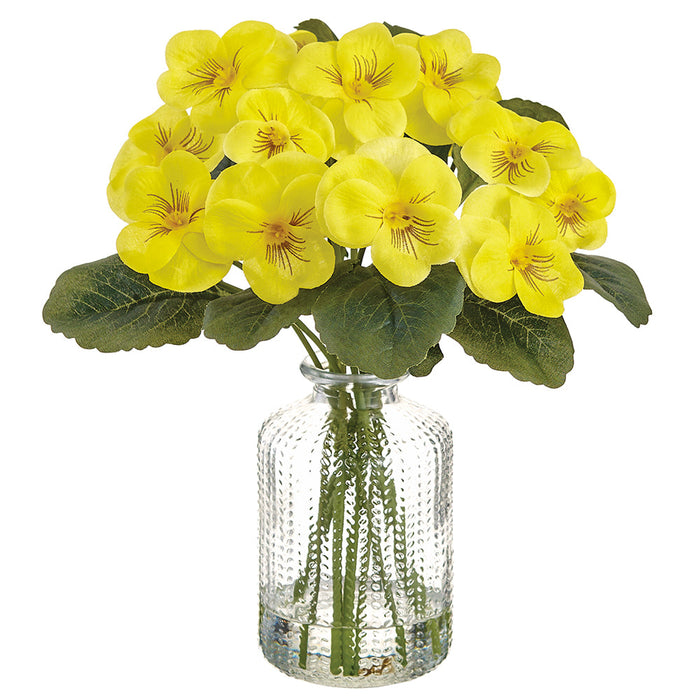 8" Pansy Silk Flower Arrangement w/Glass Vase -Yellow (Pack of 6) - LFP402-YE