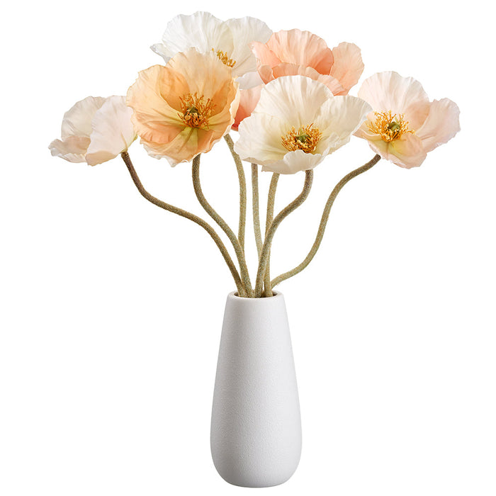 18" Poppy Silk Flower Arrangement w/Ceramic Vase -Peach/Coral (Pack of 4) - LFP435-PE/CO