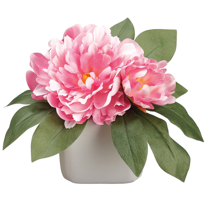 7" Silk Peony Flower Arrangement w/Ceramic Vase -Pink (pack of 6) - LFP475-PK