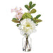 16" Peony & Cherry Blossom Silk Flower Arrangement w/Glass Vase -Cream/Pink (Pack of 4) - LFP786-CR/PK