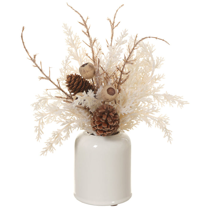 15" Pampas Grass, Pod & Pinecone Artificial Arrangement w/Ceramic Vase - Beige/Brown (pack of 4) - LFP972-BE/BR