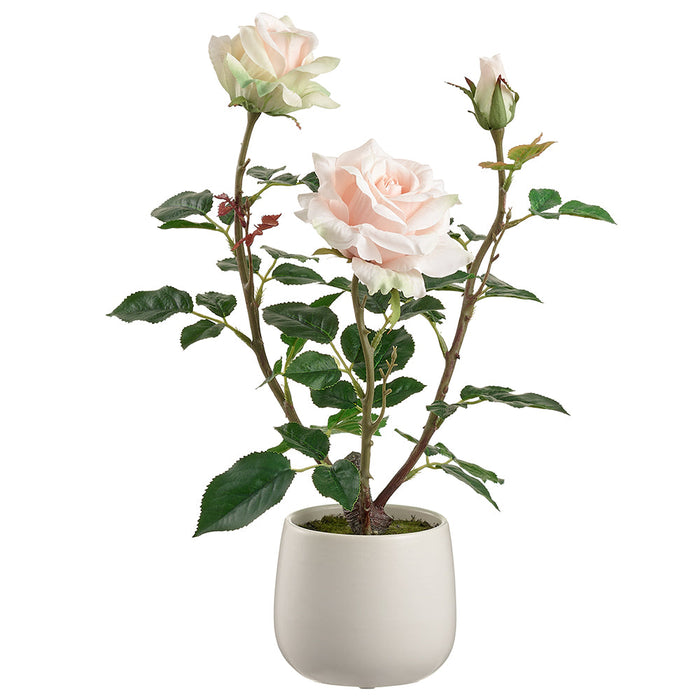 16.1" Rose Silk Flower Arrangement w/Ceramic Vase -Pink (pack of 2) - LFR003-PK
