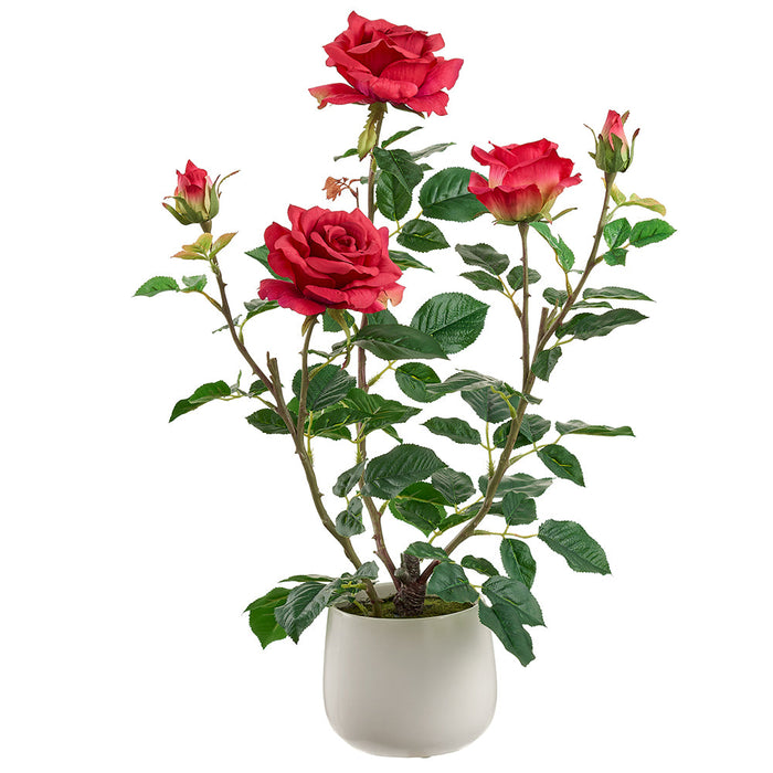 21.6" Rose Silk Flower Arrangement w/Ceramic Vase -Red (pack of 2) - LFR014-RE