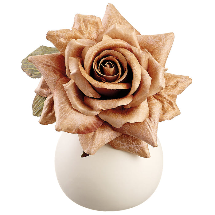 7.5" Rose Silk Flower Arrangement w/Ceramic Vase -Tan (Pack of 6) - LFR062-TN