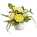 10" Cabbage Rose & Snowball Silk Flower Arrangement w/Ceramic Vase -Yellow/Green (Pack of 6) - LFR111-YE/GR