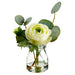 5.5" Silk Ranunculus Flower & Eucalyptus Leaf Arrangement w/Glass Vase -Soft Yellow (pack of 12) - LFR153-YE/SO