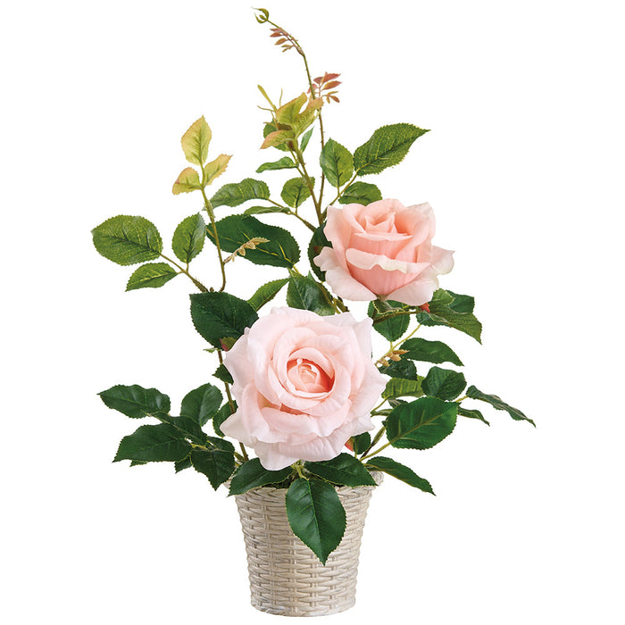 15.5" Rose Silk Flower Arrangement w/Plastic Pot -Peach (Pack of 6) - LFR205-PE