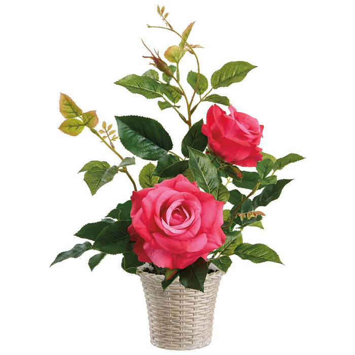 15.5" Rose Silk Flower Arrangement w/Plastic Pot -Pink (Pack of 6) - LFR205-PK