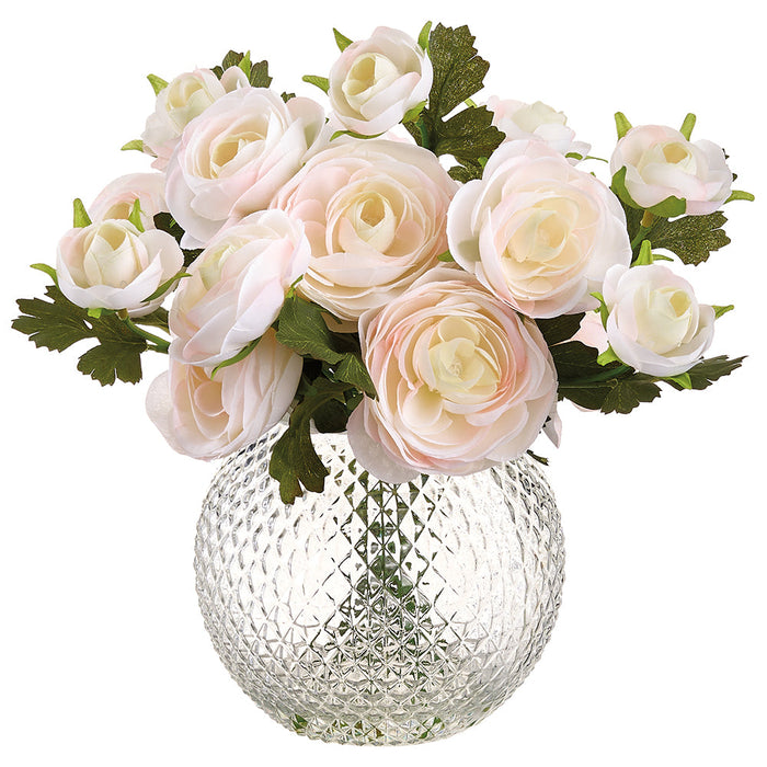 9" Ranunculus Silk Flower Arrangement w/Glass Vase -Blush (Pack of 2) - LFR490-BS