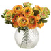 9" Ranunculus Silk Flower Arrangement w/Glass Vase -Orange (Pack of 2) - LFR490-OR