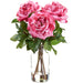 14" Rose Silk Flower Arrangement w/Glass Vase -Beauty/Pink (Pack of 6) - LFR553-BT/PK