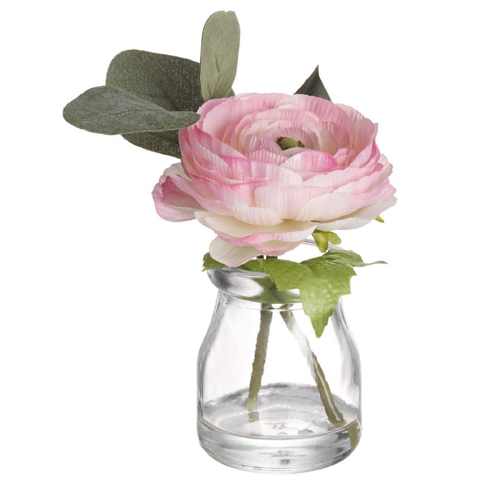 6" Silk Ranunculus Flower Arrangement w/Glass Vase -Pink (pack of 6) - LFR570-PK