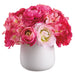7.5" Ranunculus & Hydrangea Silk Flower Arrangement w/Ceramic Vase -Beauty/Pink (Pack of 6) - LFR704-BT/PK