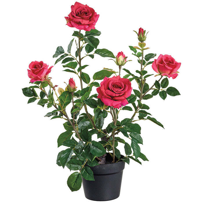 25.2" Rose Silk Flower Arrangement w/Plastic Pot -Red (Pack of 4) - LFR747-RE