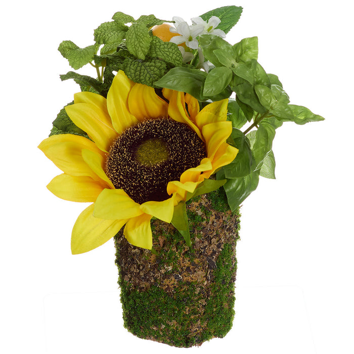 9.5" Sunflower, Mint & Lemon Silk Flower Arrangement w/Pot -Yellow/Green (Pack of 6) - LFS120-YE/GR